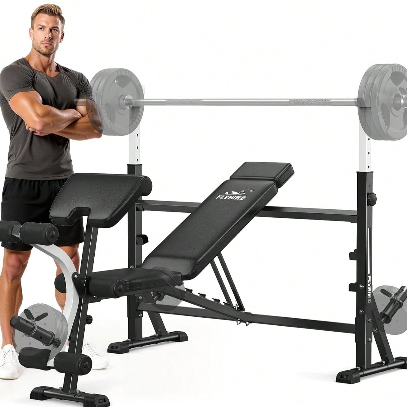 Home Gym Leg Extension - FLYBIRD Adjustable Weight Bench, With Bench
