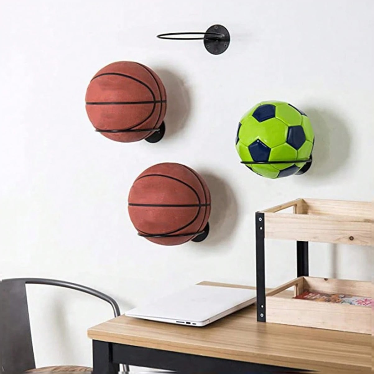Home Gym Garage - Space Saving Wall Mounted Basketball Display